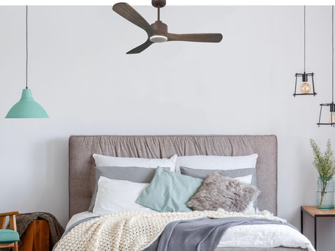 Ventilador de techo Reversible Termostato Dimable Wifi Motor DC Techos Inclinados Mando a Distancia Luz tres tonos Hypersilence Memoria 5