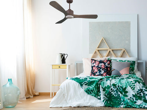 Ventilador de techo Reversible Termostato Dimable Wifi Motor DC Techos Inclinados Mando a Distancia Luz tres tonos Hypersilence Memoria 7