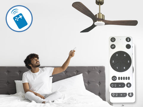 Ventilador de techo Reversible Termostato Dimable Wifi Motor DC Techos Inclinados Mando a Distancia Luz tres tonos Hypersilence Memoria 2