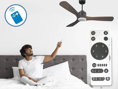 Ventilador de techo Reversible Termostato Dimable Wifi Motor DC Techos Inclinados Mando a Distancia Luz tres tonos Hypersilence Memoria 2