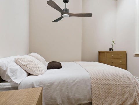 Ventilador de techo Reversible Termostato Dimable Wifi Motor DC Techos Inclinados Mando a Distancia Luz tres tonos Hypersilence Memoria 7