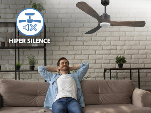 Ventilador de techo Reversible Termostato Dimable Wifi Motor DC Techos Inclinados Mando a Distancia Luz tres tonos Hypersilence Memoria 4