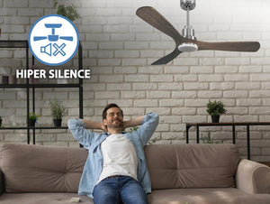 Ventilador de techo Reversible Termostato Dimable Wifi Motor DC Techos Inclinados Mando a Distancia Luz tres tonos Hypersilence Memoria 7