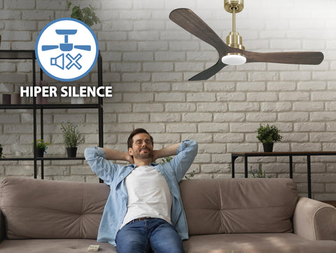 Ventilador de techo Reversible Termostato Dimable Wifi Motor DC Techos Inclinados Mando a Distancia Luz tres tonos Hypersilence Memoria 4