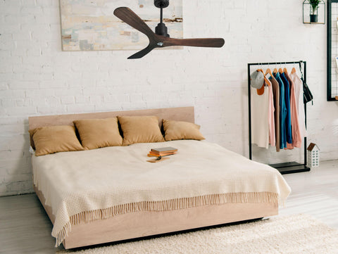 Ventilador de techo Reversible Termostato Dimable Wifi Motor DC Techos Inclinados Mando a Distancia Luz tres tonos Hypersilence Memoria 3