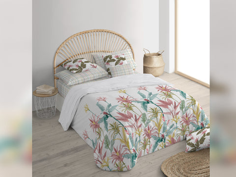 Funda nórdica con cierre de botones 100% algodón puro 1 pieza en blanco con motivos florales