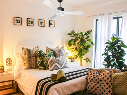 Ventilador de techo Modo Invierno/Verano Termostato Dimable Wifi Motor DC Techos Inclinados Mando a Distancia Luz tres tonos Hypersilence Memoria