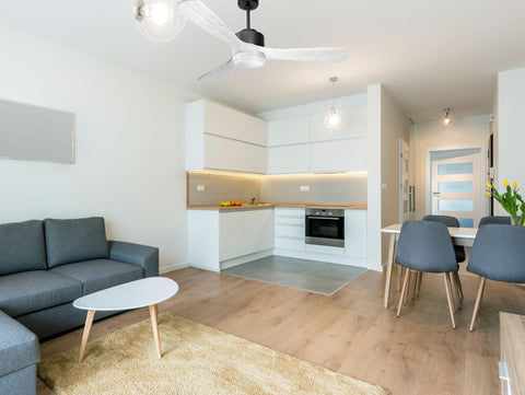 Ventilador de techo Modo Invierno/Verano Termostato Dimable Wifi Motor DC Techos Inclinados Mando a Distancia Luz tres tonos Hypersilence Memoria