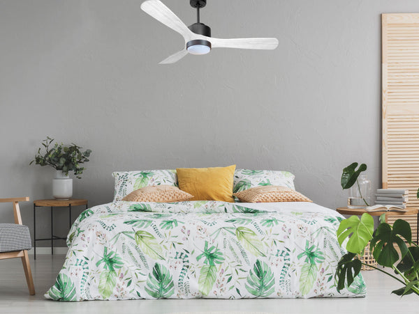 Ventilador de techo Modo Invierno/Verano Termostato Dimable Wifi Motor DC Techos Inclinados Mando a Distancia Luz tres tonos Hypersilence Memoria