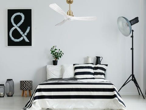 Ventilador de techo Modo Invierno/Verano Termostato Dimable Wifi Motor DC Techos Inclinados Mando a Distancia Luz tres tonos Hypersilence Memoria