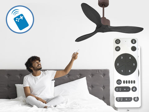 Ventilador de techo Reversible Termostato Wifi Motor DC Techos Inclinados Mando a Distancia Hypersilence Memoria FullWood 6