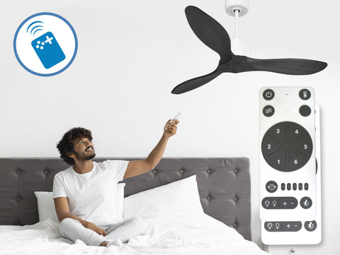 Ventilador de techo Reversible Termostato Wifi Motor DC Techos Inclinados Mando a Distancia Hypersilence Memoria FullWood 3