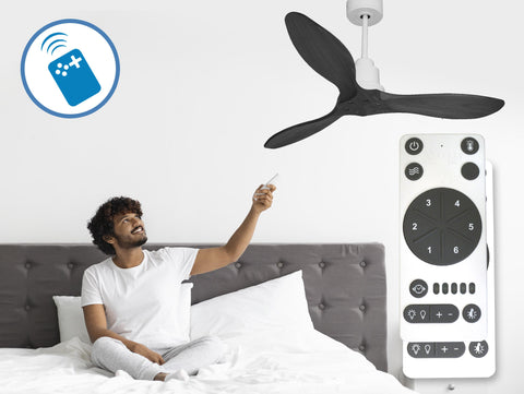 Ventilador de techo Reversible Termostato Wifi Motor DC Techos Inclinados Mando a Distancia Hypersilence Memoria FullWood 3