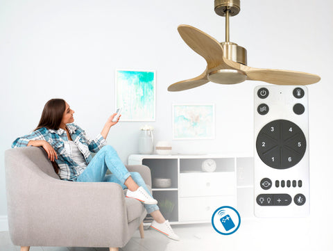 Ventilador de techo Reversible Termostato Wifi Motor DC Techos Inclinados Mando a Distancia Hypersilence Memoria