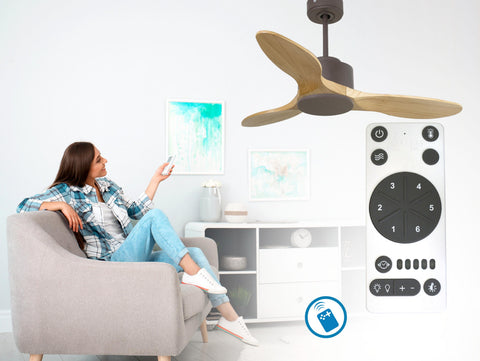 Ventilador de techo Reversible Termostato Wifi Motor DC Techos Inclinados Mando a Distancia Hypersilence Memoria