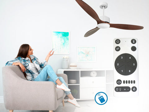Ventilador de techo Reversible Termostato Wifi Motor DC Techos Inclinados Mando a Distancia Hypersilence Memoria
