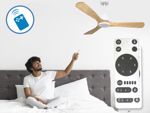 Ventilador de techo Reversible Termostato Wifi Motor DC Techos Inclinados Mando a Distancia Hypersilence Memoria 2