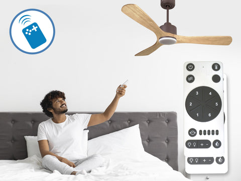 Ventilador de techo Reversible Termostato Dimable Wifi Motor DC Techos Inclinados Mando a Distancia Luz tres tonos Hypersilence Memoria 4