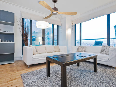 Ventilador de techo Reversible Termostato Dimable Wifi Motor DC Techos Inclinados Mando a Distancia Luz tres tonos Hypersilence Memoria 6