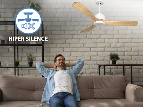 Ventilador de techo Reversible Termostato Dimable Wifi Motor DC Techos Inclinados Mando a Distancia Luz tres tonos Hypersilence Memoria 4