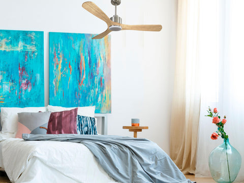 Ventilador de techo Reversible Termostato Dimable Wifi Motor DC Techos Inclinados Mando a Distancia Luz tres tonos Hypersilence Memoria 4