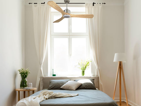 Ventilador de techo Reversible Termostato Dimable Wifi Motor DC Techos Inclinados Mando a Distancia Luz tres tonos Hypersilence Memoria 7