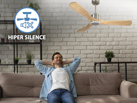 Ventilador de techo Reversible Termostato Dimable Wifi Motor DC Techos Inclinados Mando a Distancia Luz tres tonos Hypersilence Memoria 5