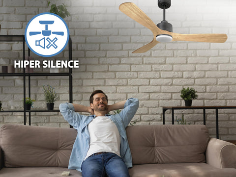 Ventilador de techo Reversible Termostato Dimable Wifi Motor DC Techos Inclinados Mando a Distancia Luz tres tonos Hypersilence Memoria 2