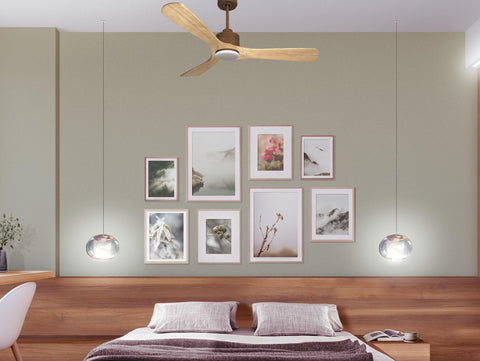 Ventilador de techo Reversible Termostato Dimable Wifi Motor DC Techos Inclinados Mando a Distancia Luz tres tonos Hypersilence Memoria 3