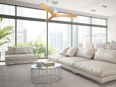 Ventilador de techo Reversible Termostato Dimable Wifi Motor DC Techos Inclinados Mando a Distancia Luz tres tonos Hypersilence Memoria 2