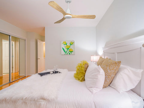 Ventilador de techo Reversible Termostato Dimable Wifi Motor DC Techos Inclinados Mando a Distancia Luz tres tonos Hypersilence Memoria 3