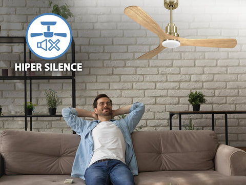 Ventilador de techo Reversible Termostato Dimable Wifi Motor DC Techos Inclinados Mando a Distancia Luz tres tonos Hypersilence Memoria 4