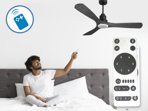 Ventilador de techo Reversible Termostato Dimable Wifi Motor DC Techos Inclinados Mando a Distancia Luz tres tonos Hypersilence Memoria 4