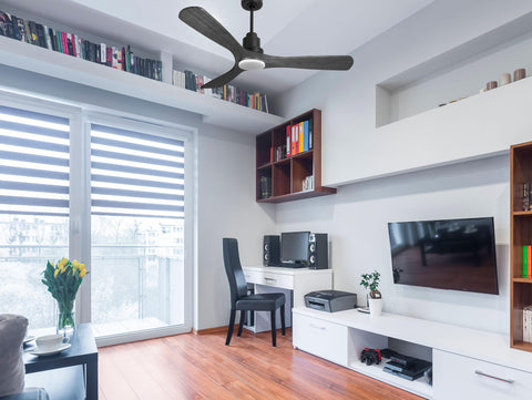Ventilador de techo Reversible Termostato Dimable Wifi Motor DC Techos Inclinados Mando a Distancia Luz tres tonos Hypersilence Memoria 6