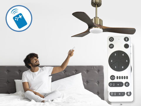 Ventilador de techo Reversible Termostato Dimable Wifi Motor DC Techos Inclinados Mando a Distancia Luz tres tonos Hypersilence Memoria 2