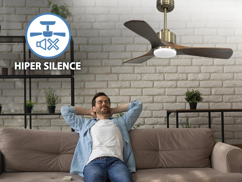 Ventilador de techo Reversible Termostato Dimable Wifi Motor DC Techos Inclinados Mando a Distancia Luz tres tonos Hypersilence Memoria 3