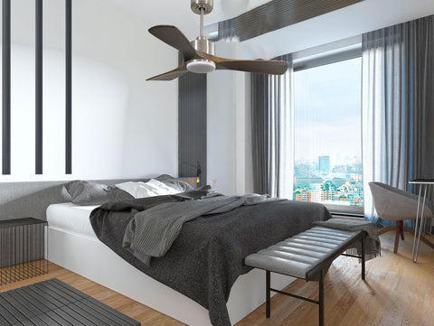 Ventilador de techo Reversible Termostato Dimable Wifi Motor DC Techos Inclinados Mando a Distancia Luz tres tonos Hypersilence Memoria 5