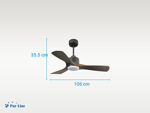 Ventilador de techo Reversible Termostato Dimable Wifi Motor DC Techos Inclinados Mando a Distancia Luz tres tonos Hypersilence Memoria 4