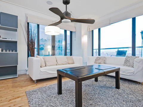 Ventilador de techo Reversible Termostato Dimable Wifi Motor DC Techos Inclinados Mando a Distancia Luz tres tonos Hypersilence Memoria 6