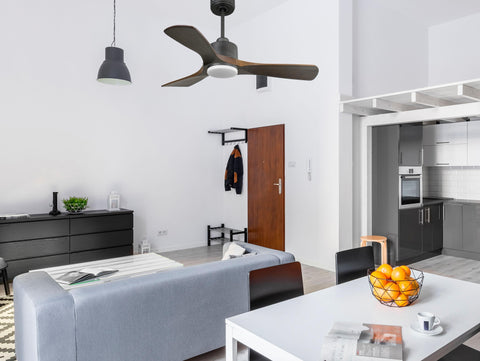 Ventilador de techo Reversible Termostato Dimable Wifi Motor DC Techos Inclinados Mando a Distancia Luz tres tonos Hypersilence Memoria 7