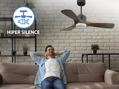 Ventilador de techo Reversible Termostato Dimable Wifi Motor DC Techos Inclinados Mando a Distancia Luz tres tonos Hypersilence Memoria 5