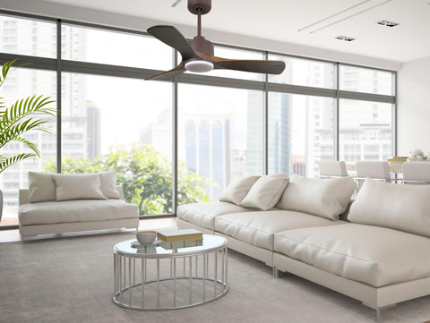 Ventilador de techo Reversible Termostato Dimable Wifi Motor DC Techos Inclinados Mando a Distancia Luz tres tonos Hypersilence Memoria 6