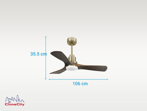 Ventilador de techo Reversible Termostato Dimable Wifi Motor DC Techos Inclinados Mando a Distancia Luz tres tonos Hypersilence Memoria 3