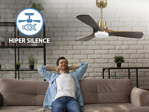 Ventilador de techo Reversible Termostato Dimable Wifi Motor DC Techos Inclinados Mando a Distancia Luz tres tonos Hypersilence Memoria 5