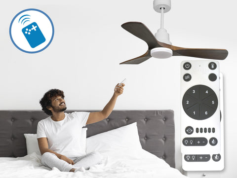 Ventilador de techo Reversible Termostato Dimable Wifi Motor DC Techos Inclinados Mando a Distancia Luz tres tonos Hypersilence Memoria 5