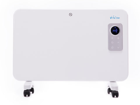 Radiador digital de aluminio 1000W, diseño extraplano, blanco, con control WiFi, apto para baño