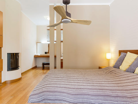 Ventilador de techo Reversible Termostato Dimable Wifi Motor DC Techos Inclinados Mando a Distancia Luz tres tonos Hypersilence Memoria 4