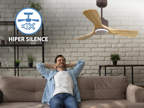 Ventilador de techo Reversible Termostato Dimable Wifi Motor DC Techos Inclinados Mando a Distancia Luz tres tonos Hypersilence Memoria 5