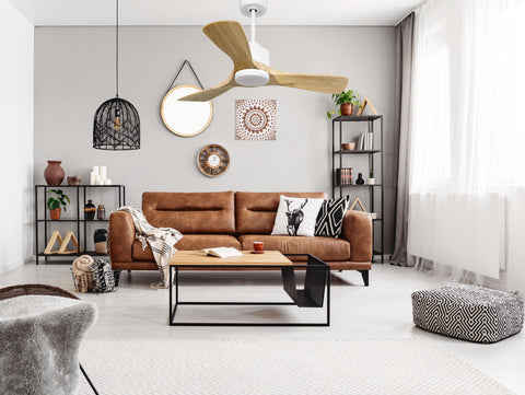 Ventilador de techo Reversible Termostato Dimable Wifi Motor DC Techos Inclinados Mando a Distancia Luz tres tonos Hypersilence Memoria 6