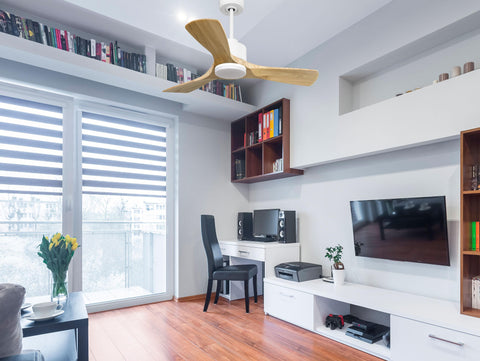 Ventilador de techo Reversible Termostato Dimable Wifi Motor DC Techos Inclinados Mando a Distancia Luz tres tonos Hypersilence Memoria 7